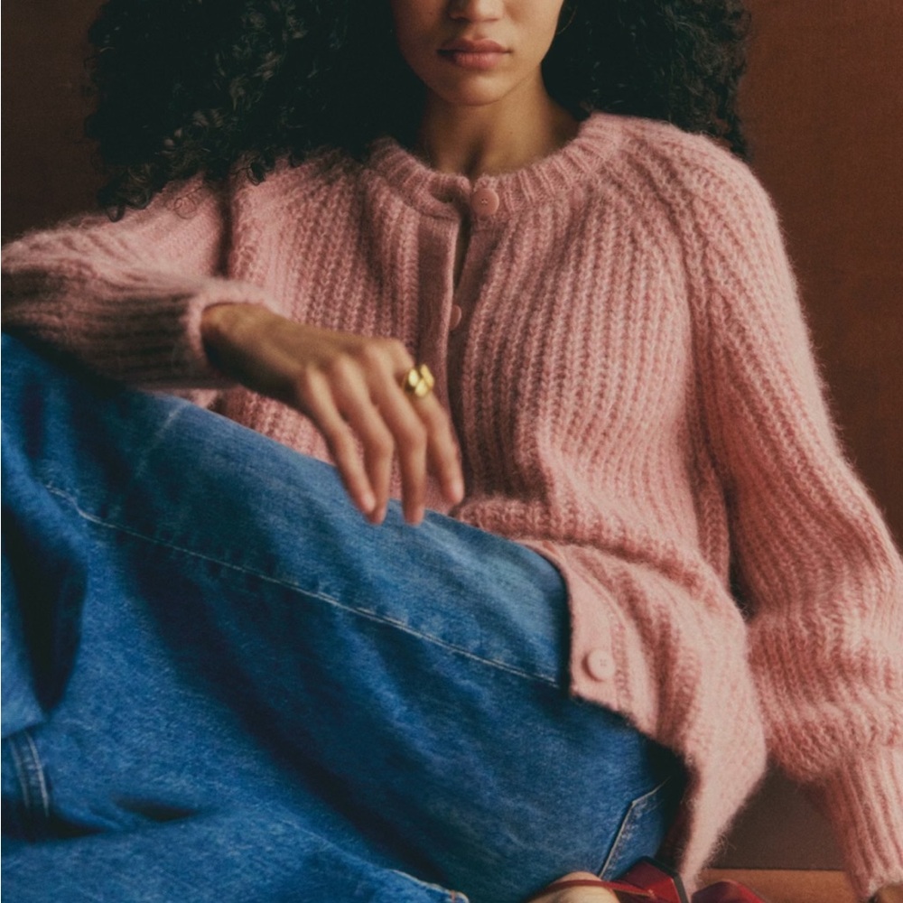 Sezane Soft Pink Emilie Cardigan